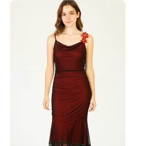 Ruby Rox VTG SZ S (4) Goth Black & Red Body Con Dress Floral Details At Strap